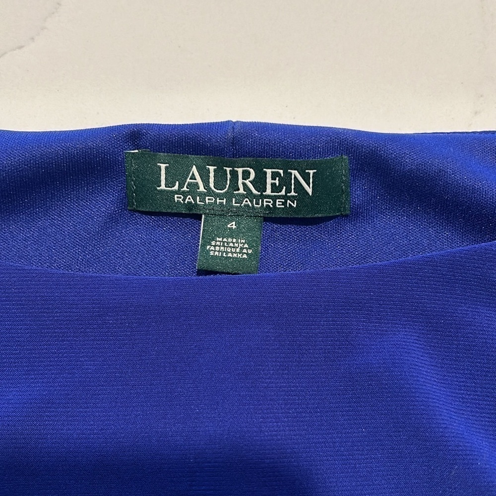 Lauren by Ralph Lauren Faux Wrap Midi Ruching Blue Round Neck 3/4 Sleeves Size 4 - Picture 4 of 13